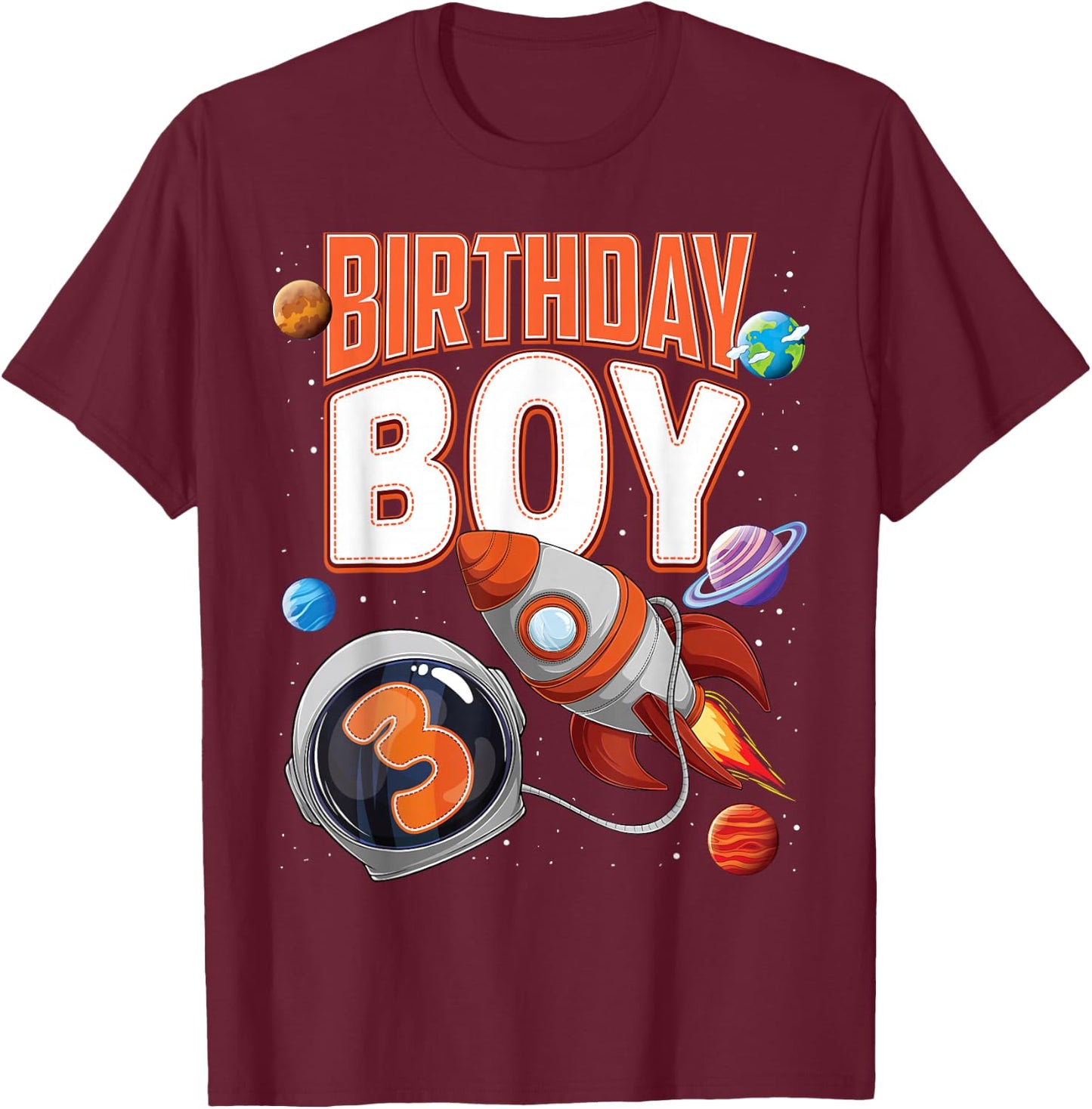 3 Year Old Spaceship Boy 3rd Birthday Space Shuttle Rocket T-Shirt - T-Shirt | Maroon