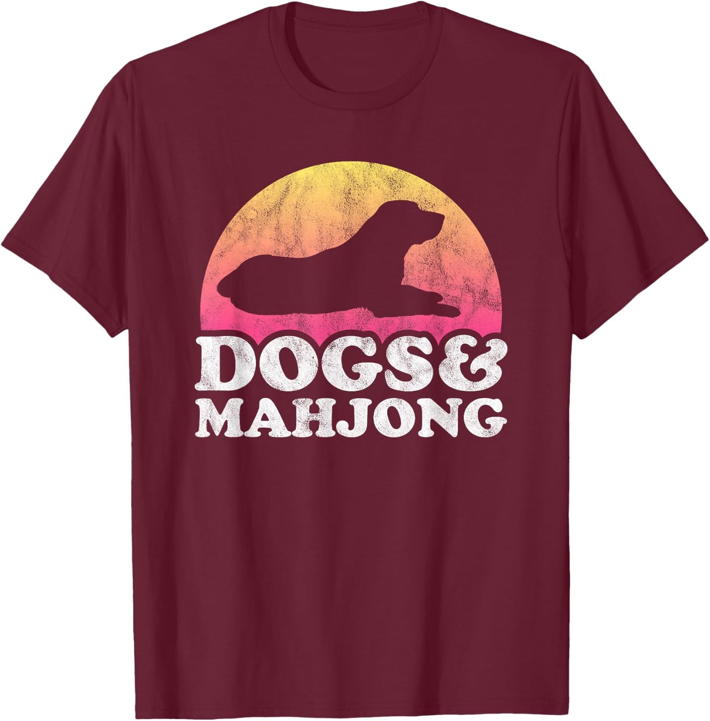 Dogs and Mahjong Men's or Women's Dog T-Shirt - T-Shirt | Maroon