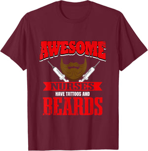 Funny Male Nurse Tattoos And Beards Murse Hospital T-Shirt - T-Shirt | Maroon
