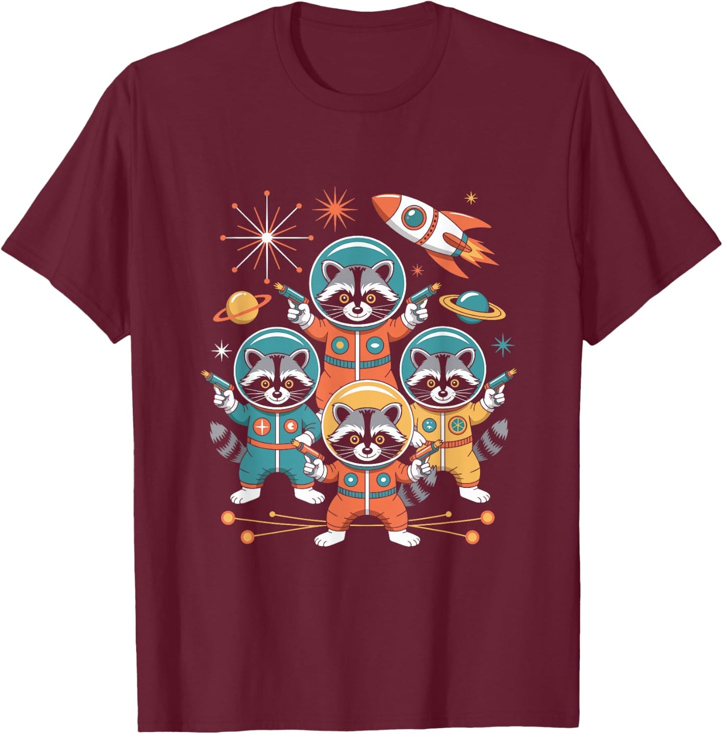 Space Raccoon Astronaut Squad Cosmic Rocket Galaxy Raccoon T-Shirt - T-Shirt | Maroon