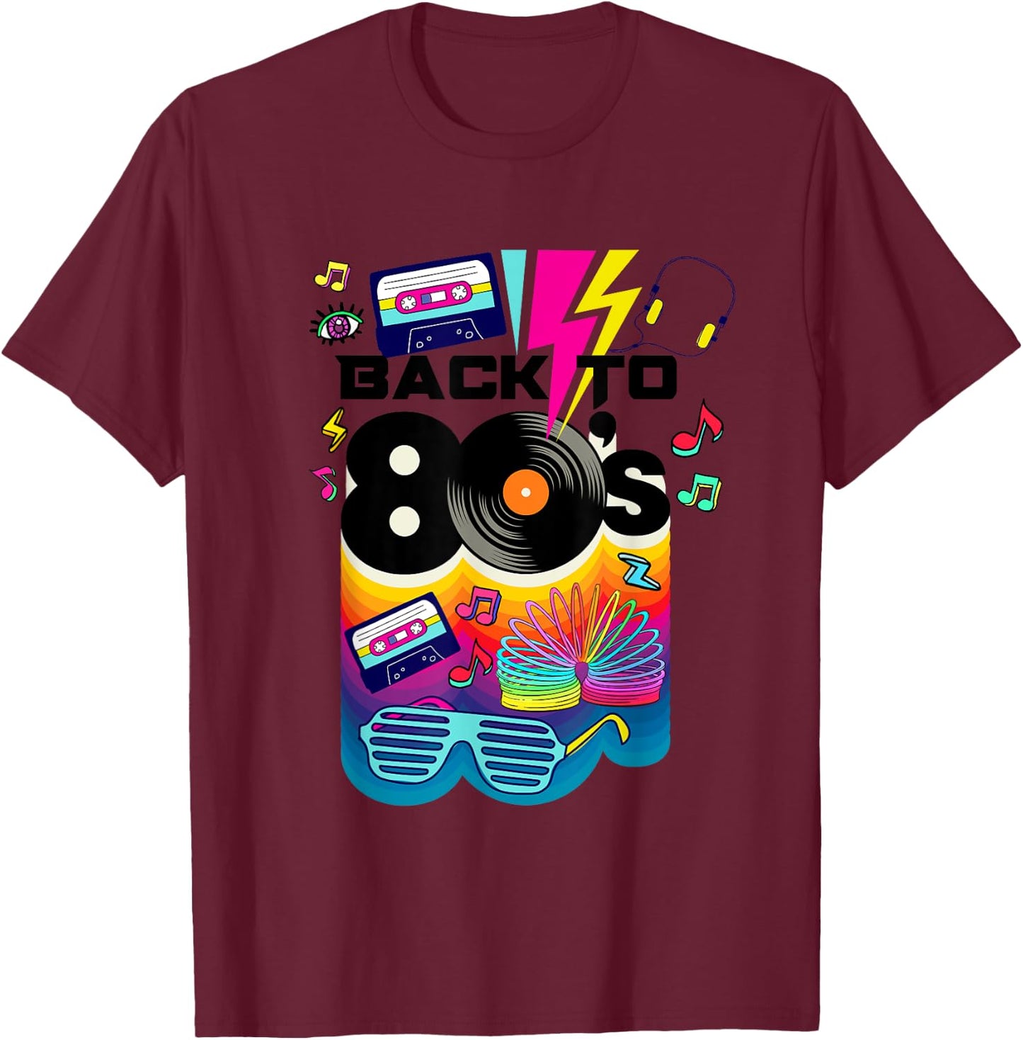 Vintage Retro Back To 80's I Love 80's Graphic Design T-Shirt - T-Shirt | Maroon