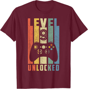 Level 9 Unlocked 9th Video Gamer Birthday Boy Gifts T-Shirt - T-Shirt | Maroon
