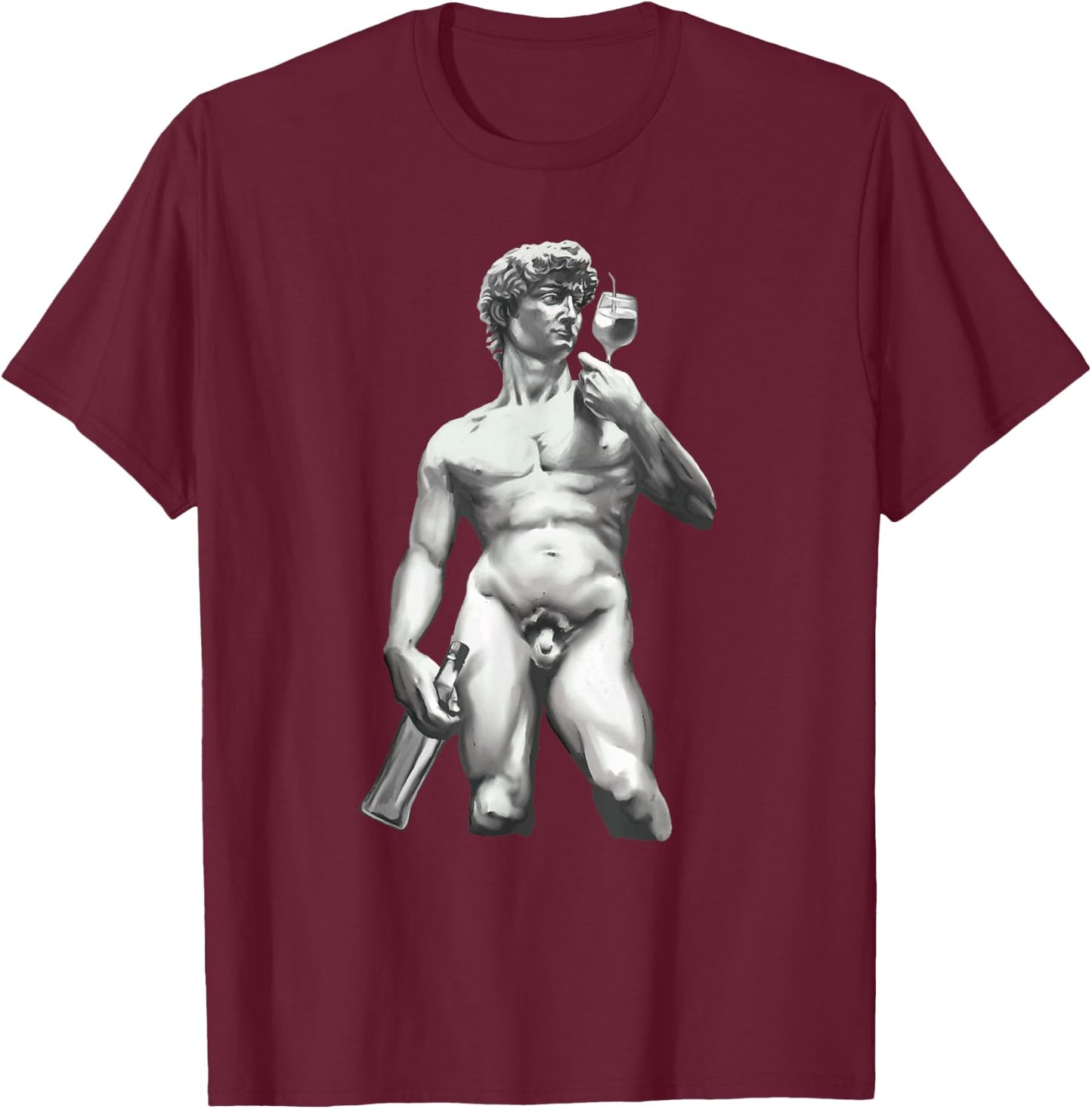 Wine David Statue Funny Vintage Art Wine Lover T-Shirt - T-Shirt | Maroon