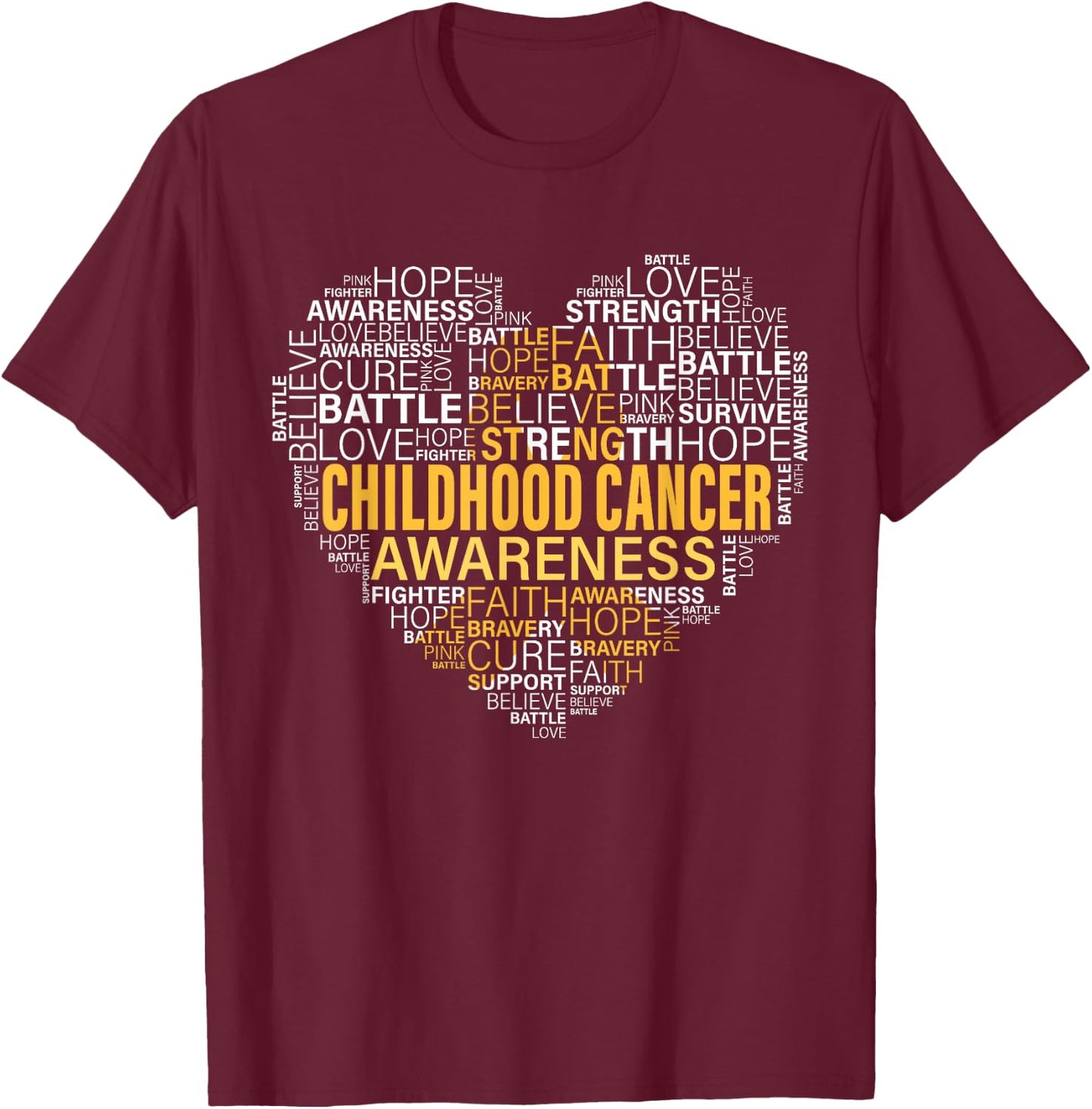 Childhood Cancer Awareness Hope Support Strong Warrior T-Shirt - T-Shirt | Maroon