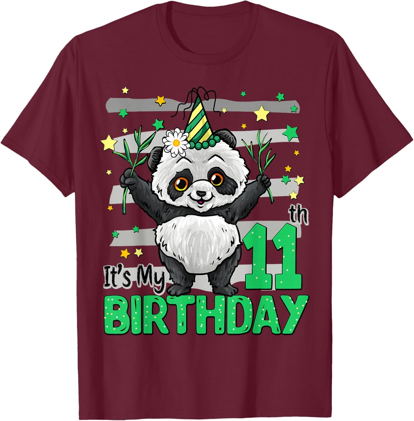 11 Year Old Panda 11th Birthday Girl Boy Panda Birthday T-Shirt - T-Shirt | Maroon