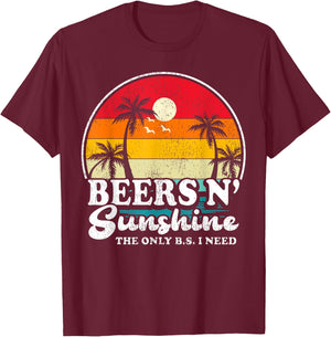 Vintage Retro The Only BS I Need Is Beers And Sunshine Beach Men Women T-Shirt - T-Shirt | Maroon