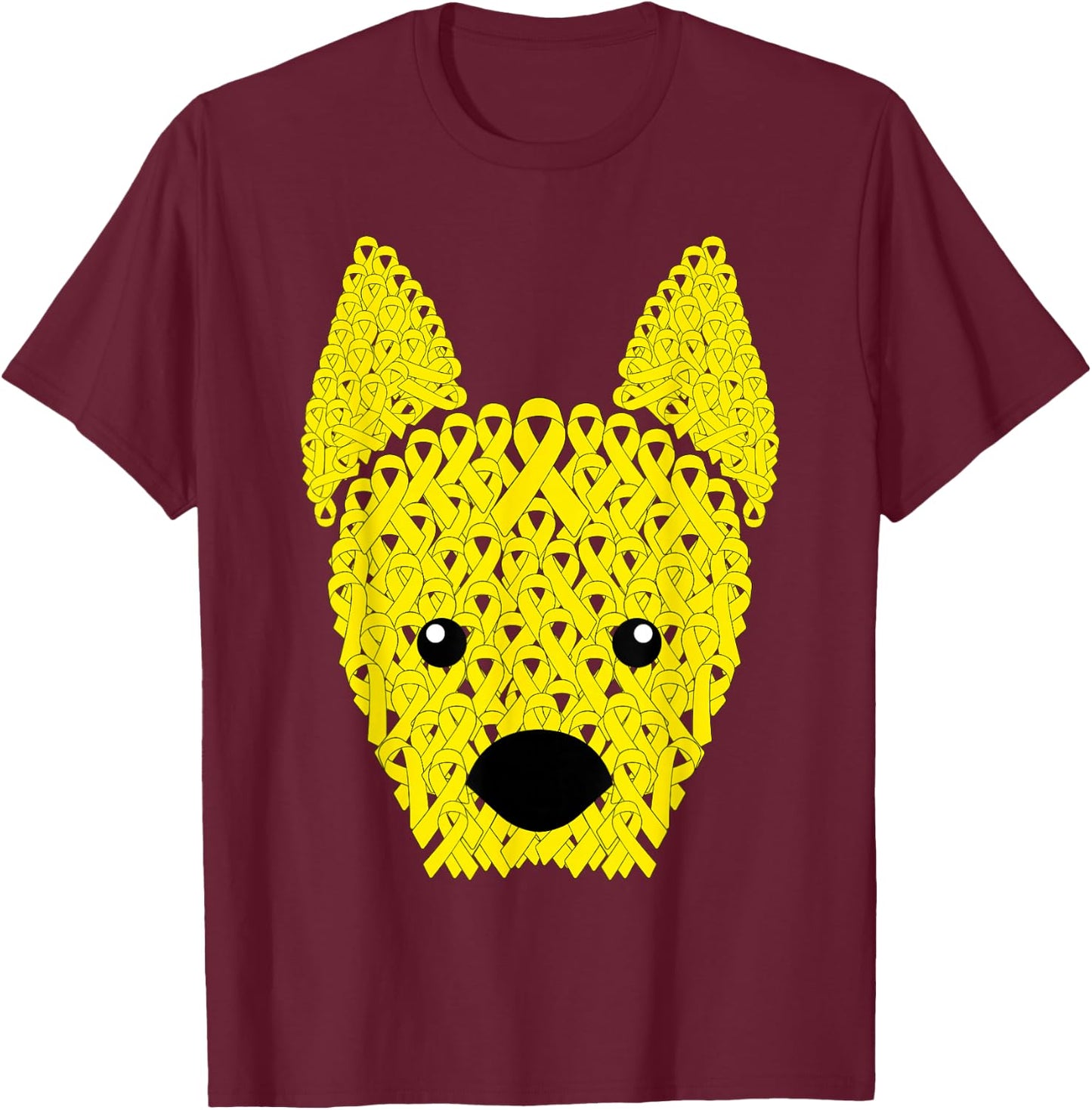 Yellow Ribbon Dog Face Sarcoma Bone Cancer Awareness Warrior T-Shirt - T-Shirt | Maroon