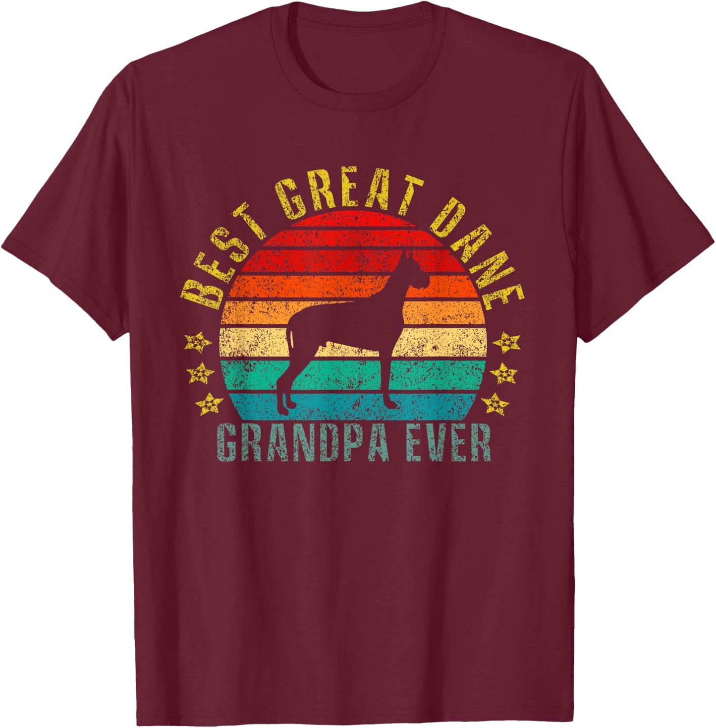 Best Great Dane Grandpa Ever Funny Retro T-Shirt - T-Shirt | Maroon