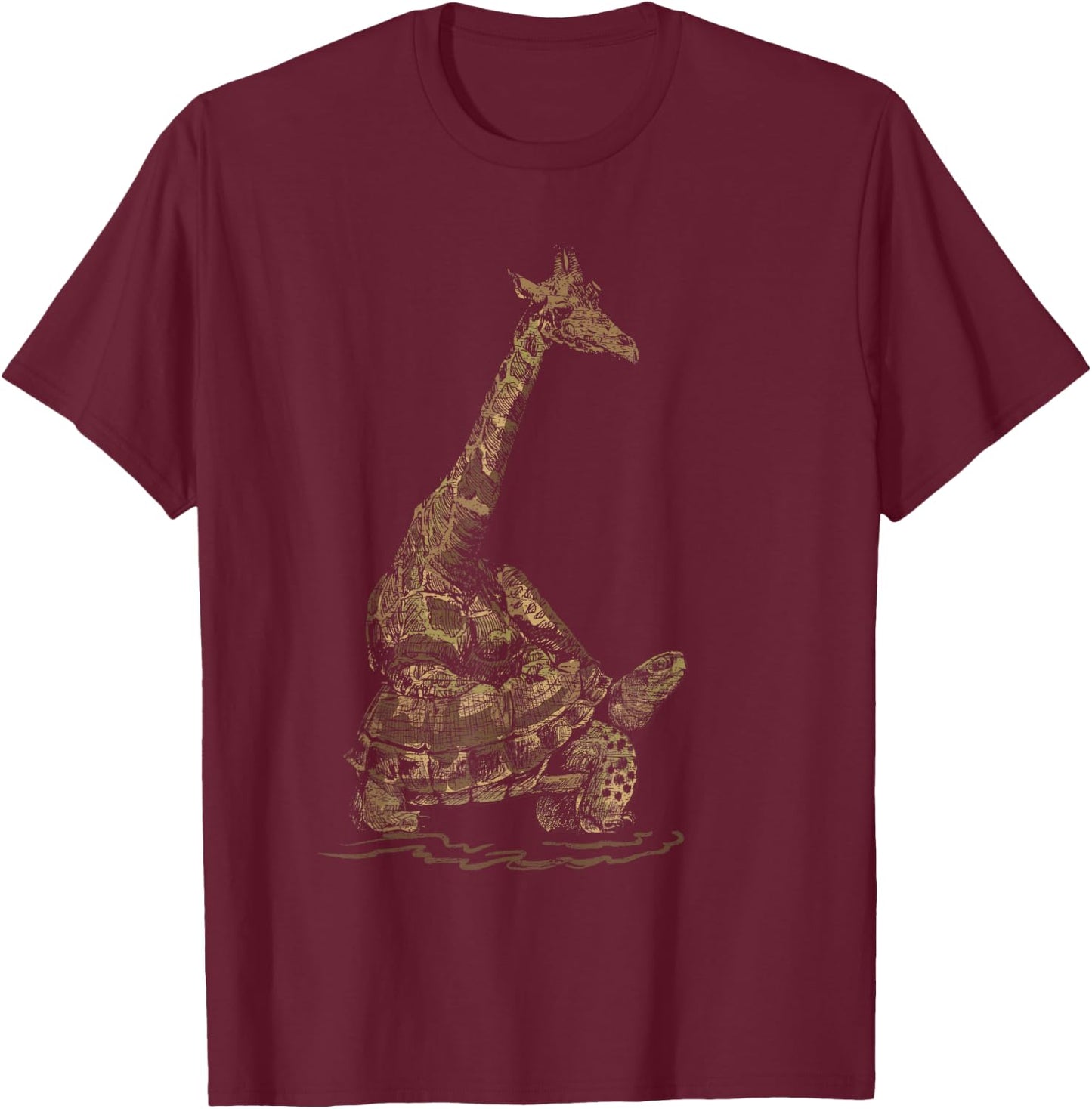 Turtle Riding Zoo Keeper Gift Vintage Giraffe T-Shirt - T-Shirt | Maroon
