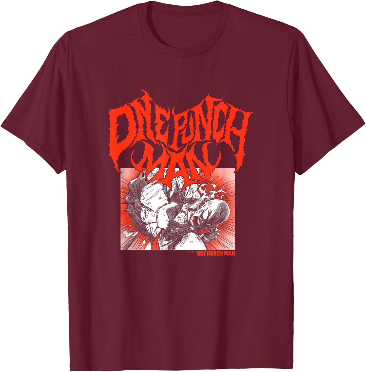 One Punch Man Metal Inspired Logo Small T-Shirt - T-Shirt | Maroon