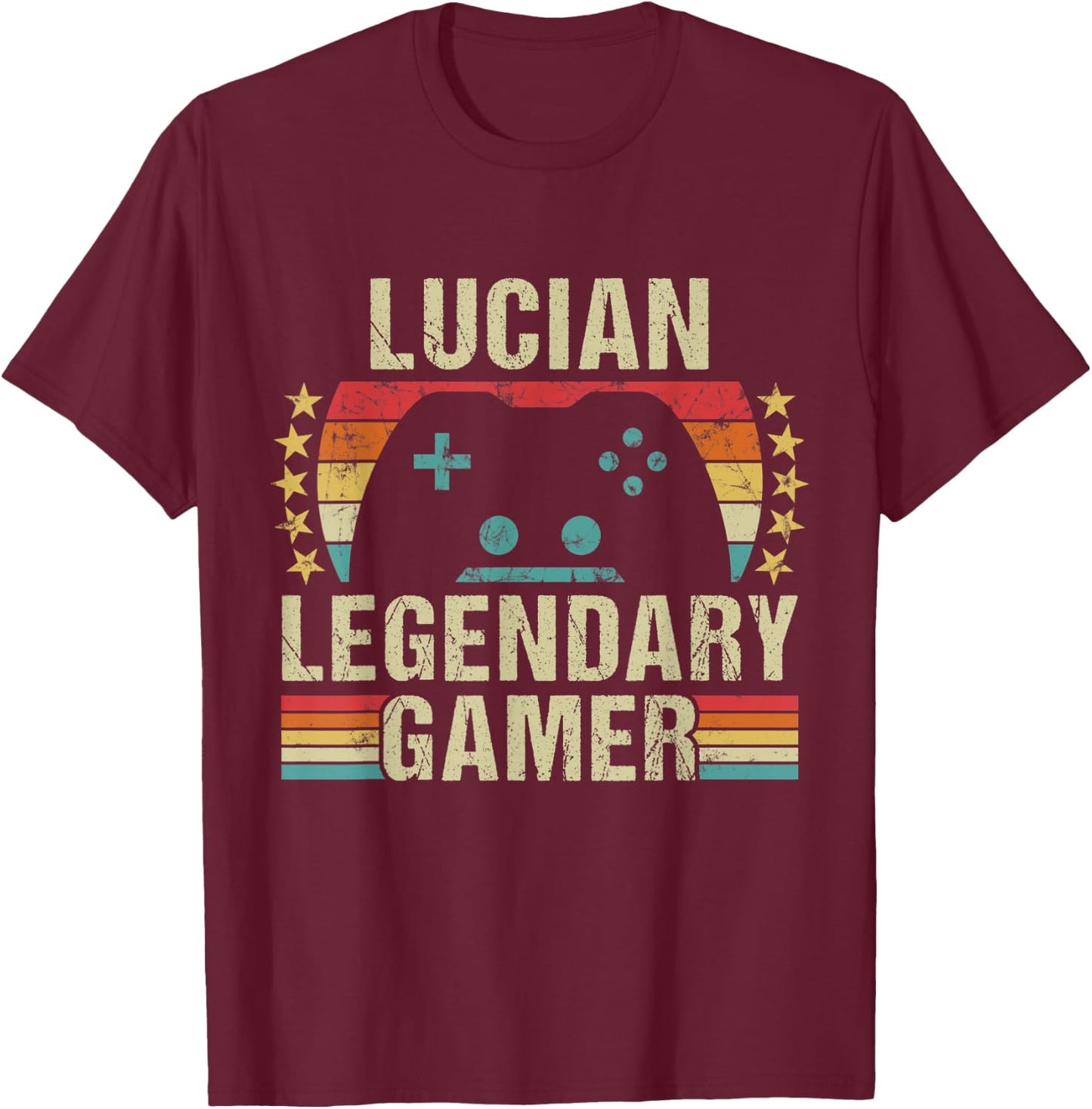 Lucian Gamer Retro Gaming Vintage Game Personalized 70s T-Shirt - T-Shirt | Maroon