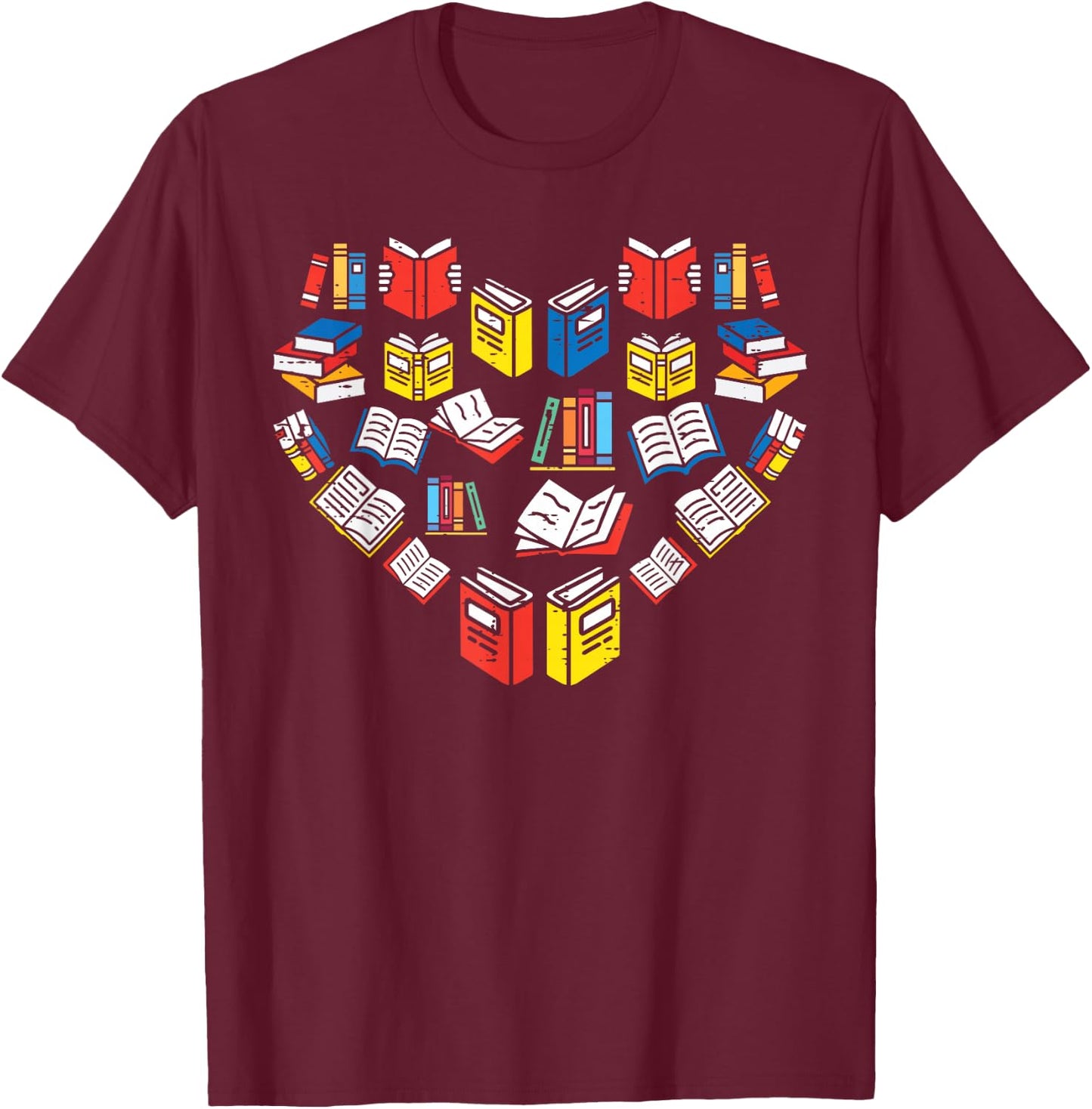 Books Heart Love Reading Teacher Librarian Bookworm Women T-Shirt - T-Shirt | Maroon