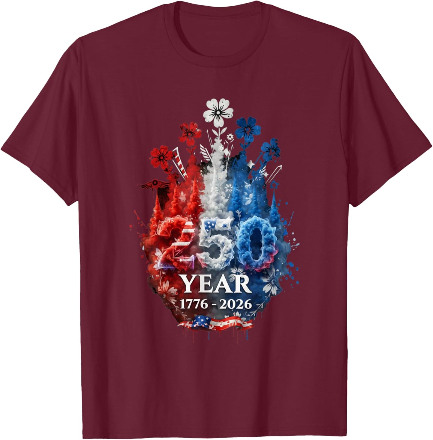 Patriotic 250th Anniversary 4th of July America USA Flag T-Shirt - T-Shirt | Maroon