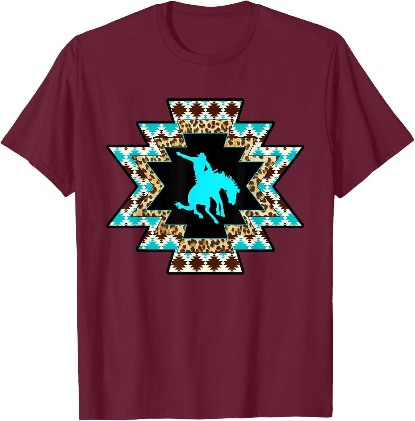 Cowgirl Rodeo Girl Horse Girl Serape Aztec print Turquoise T-Shirt - T-Shirt | Maroon