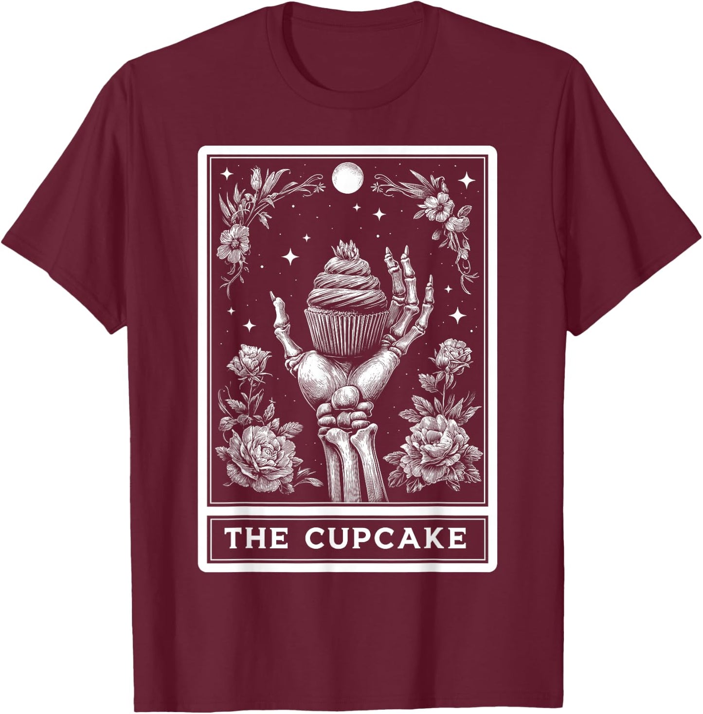 The Cupcake Baker Baking Tarot Card Skeleton Witchy T-Shirt - T-Shirt | Maroon