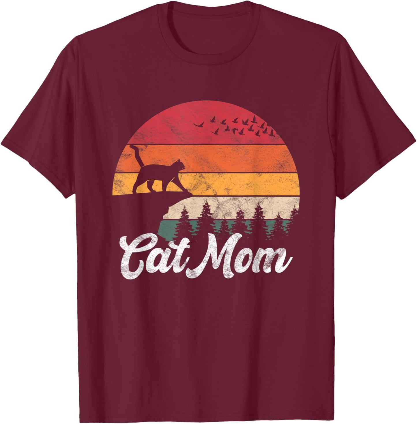 Cat Mom Retro Cat Lover Mom T-Shirt - T-Shirt | Maroon