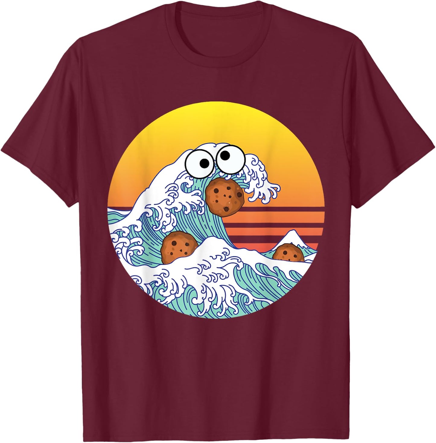 Retro Great Wave Monster Eating Cookies Funny Cookie Wave T-Shirt - T-Shirt | Maroon