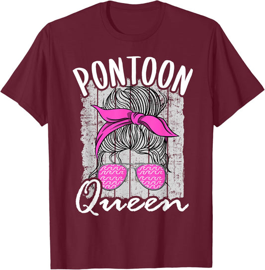 Pontoon Queen Lake Life Matching Family Vacation Boating T-Shirt - T-Shirt | Maroon