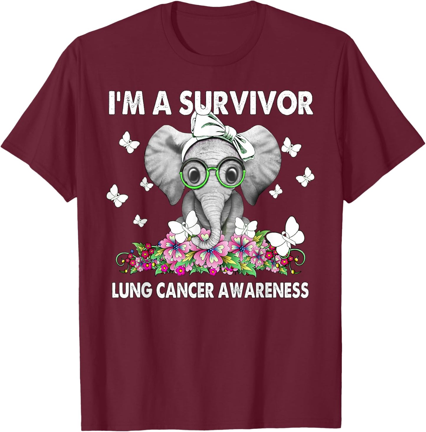 Elephant I’m a Survivor Lung Cancer Awareness T-Shirt - T-Shirt | Maroon