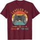 Vintage Level Up to Dad of Twins Gamer Gift T-Shirt - T-Shirt | Maroon