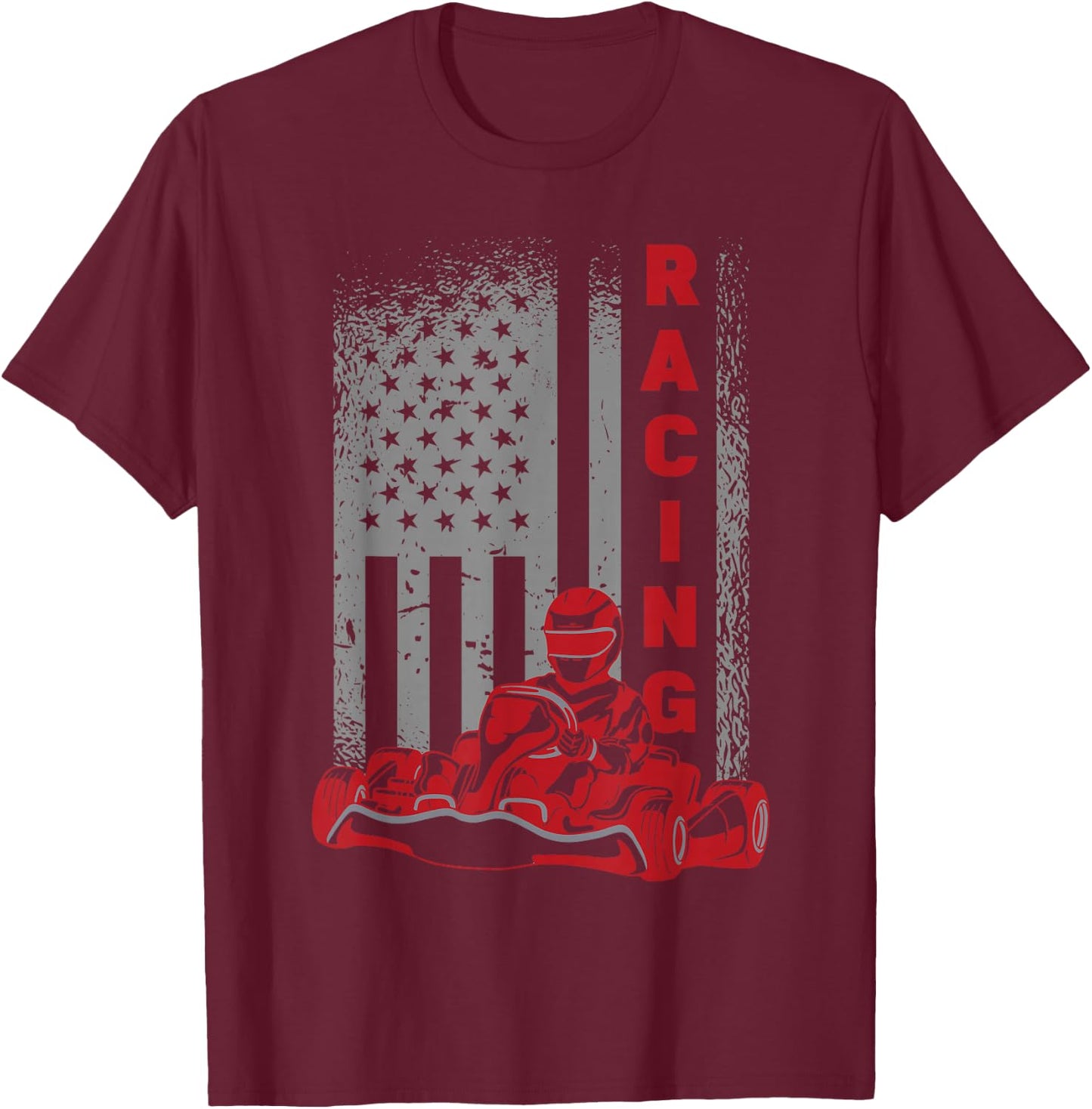 Vintage American Go Kart Racing with USA Flag T-Shirt - T-Shirt | Maroon