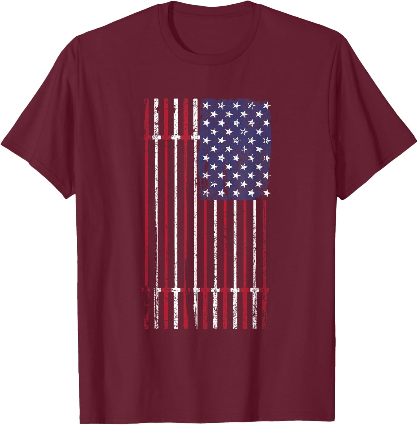 USA Flag Barbell Men T-Shirt - T-Shirt | Maroon