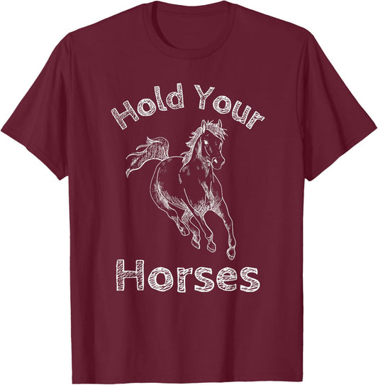 Hold your horses, Rodeo, Vintage retro cowboy, western T-Shirt - T-Shirt | Maroon