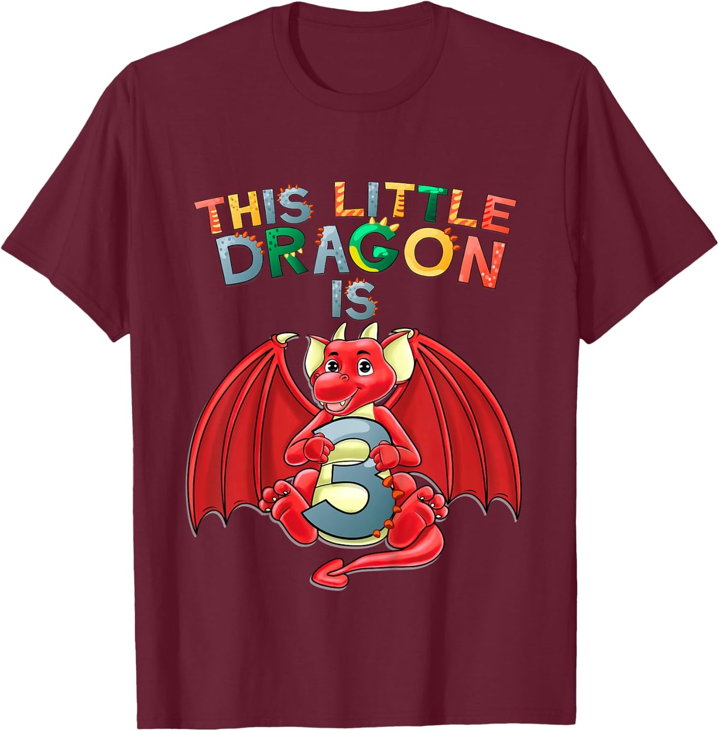 Kids This Little Dragon Is 3 Dragon 3rd Birthday 3 Year Old Boy T-Shirt - T-Shirt | Maroon