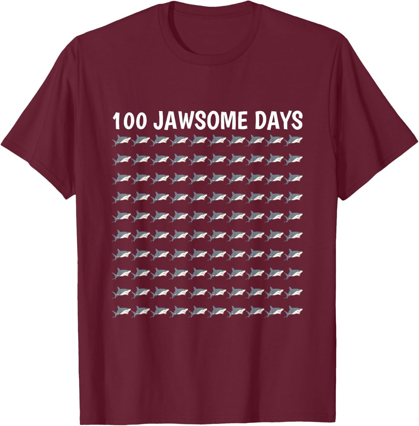Shark Jaw Fin 100 Days Of School Teacher Boy Girl T-Shirt - T-Shirt | Maroon