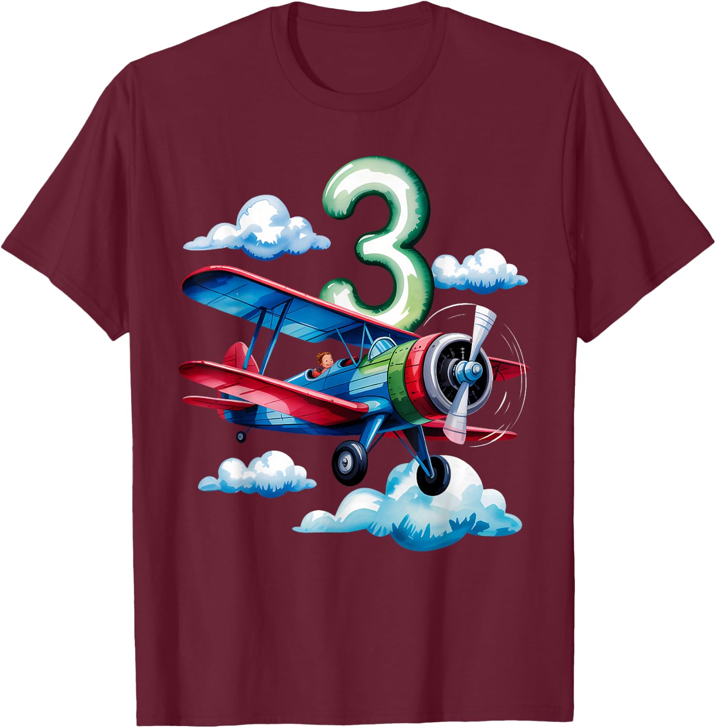 3rd Birthday Boys Airplane Pilot 3 Year Old Boy T-Shirt - T-Shirt | Maroon