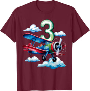 3rd Birthday Boys Airplane Pilot 3 Year Old Boy T-Shirt - T-Shirt | Maroon