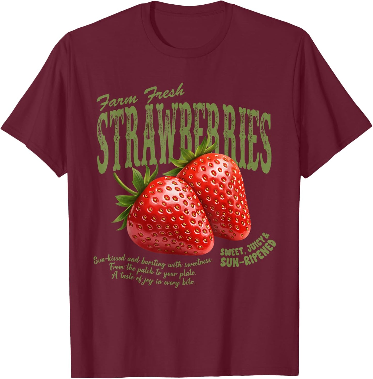 Farm Fresh Strawberries Retro Farmer Market Summer Lover T-Shirt - T-Shirt | Maroon
