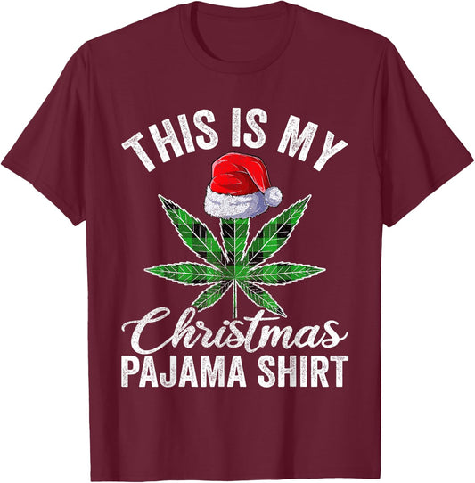 Weed Christmas Men Apparel Funny Marijuana Pot Leaf Cannabis T-Shirt - T-Shirt | Maroon