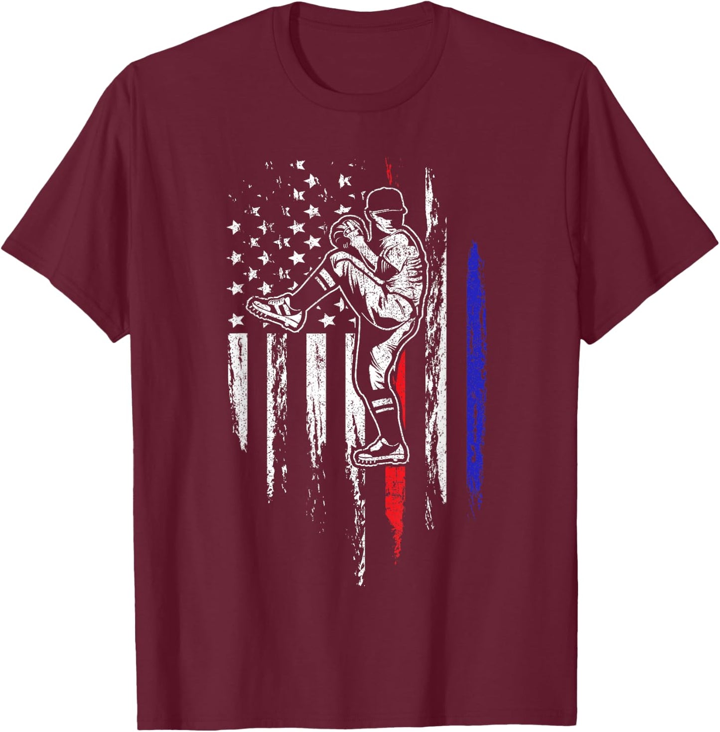Baseball American Flag Pitcher USA Pitching 4th of July Gift T-Shirt - T-Shirt | Maroon