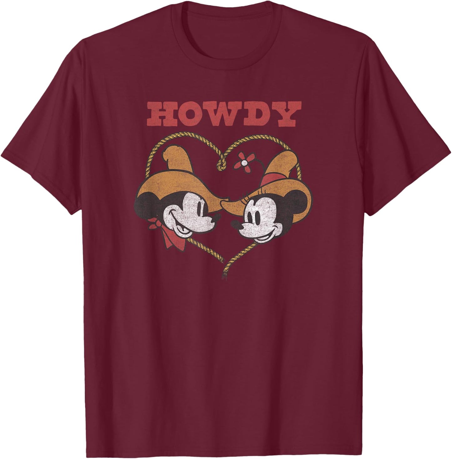 Disney Mickey Classic Mickey and Minnie Howdy Heart T-Shirt - T-Shirt | Maroon