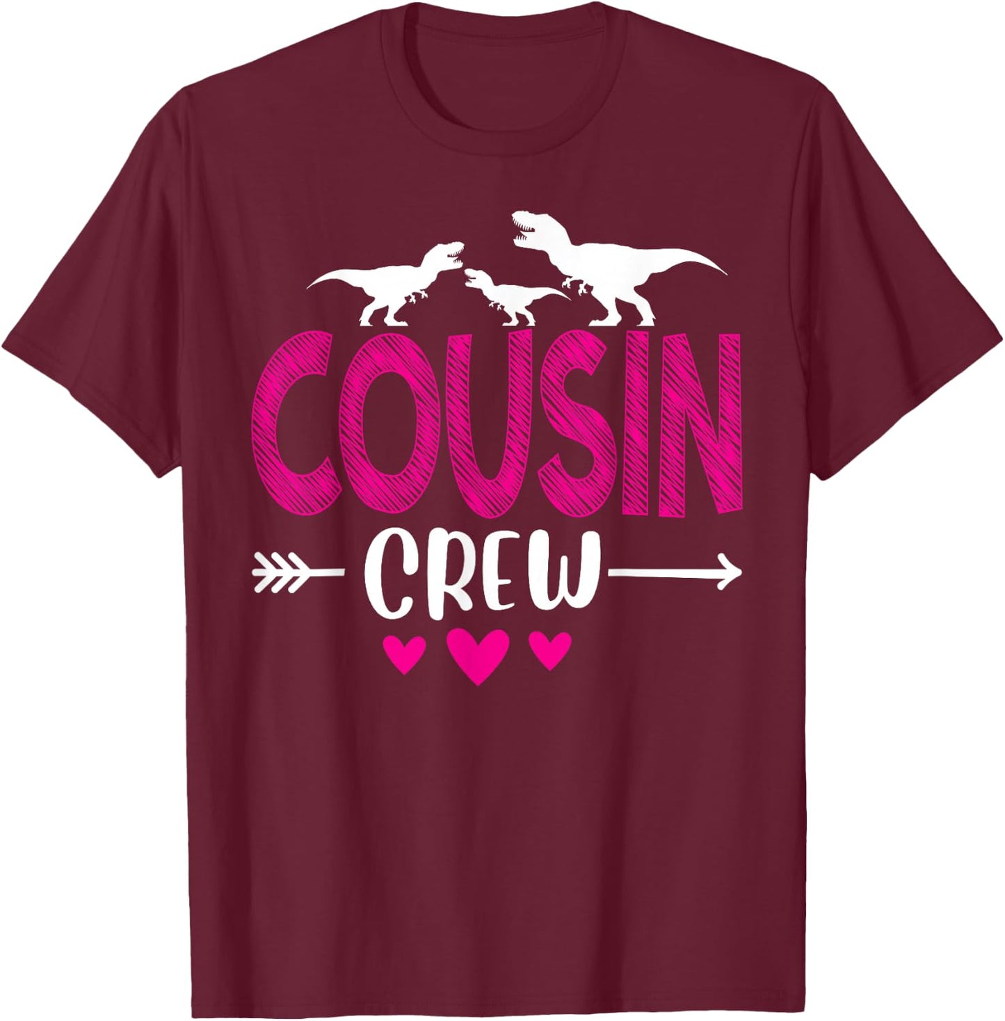 Cousin Crew Team Pink Kids Girls Bestie Dinosaur Cousin Dino T-Shirt - T-Shirt | Maroon