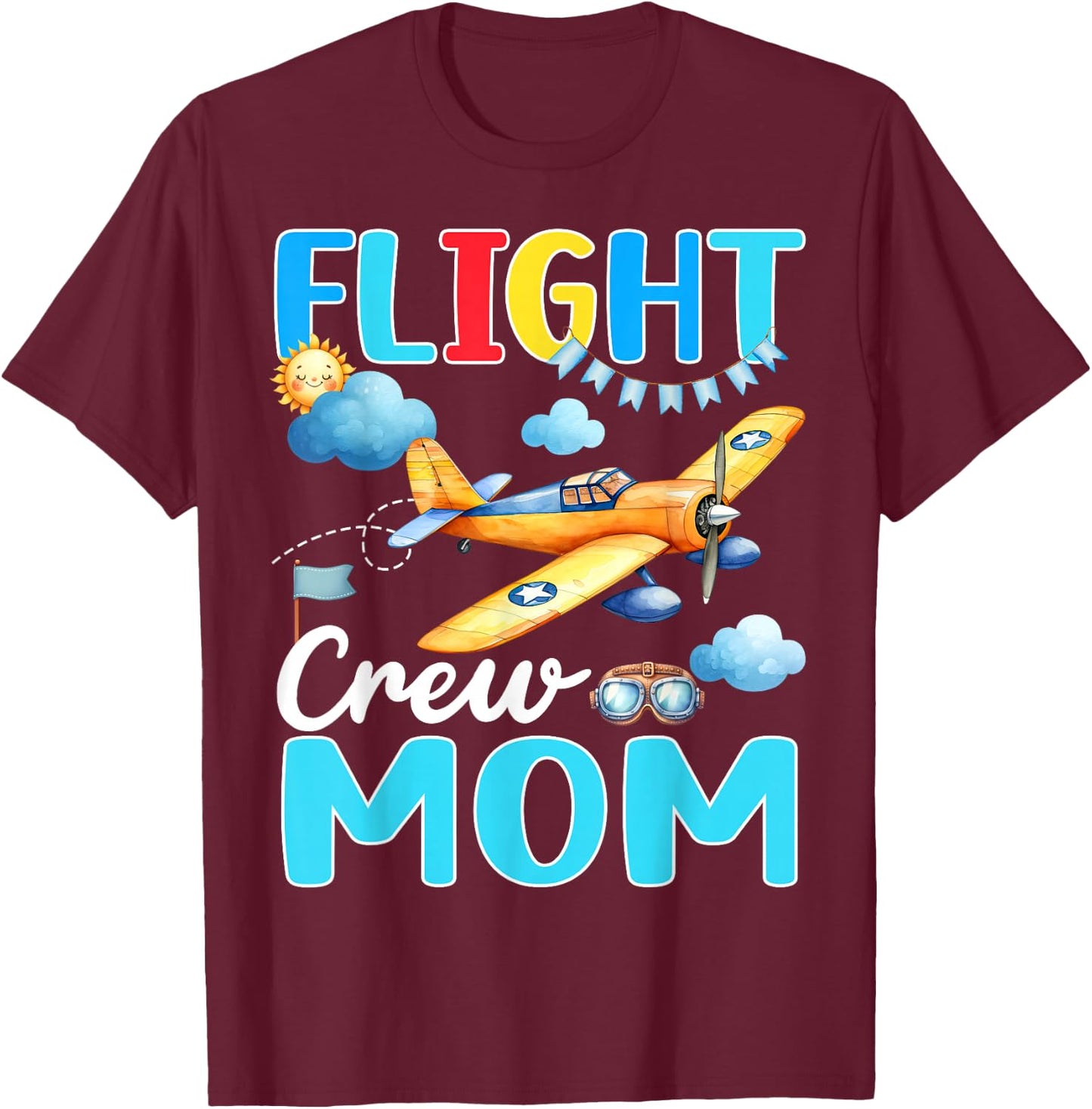 Flight Crew Mom Birthday Squad Airplane Matching Family T-Shirt - T-Shirt | Maroon