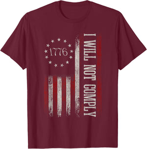 Medical Freedom I Will Not Comply No Mandates T-Shirt - T-Shirt | Maroon