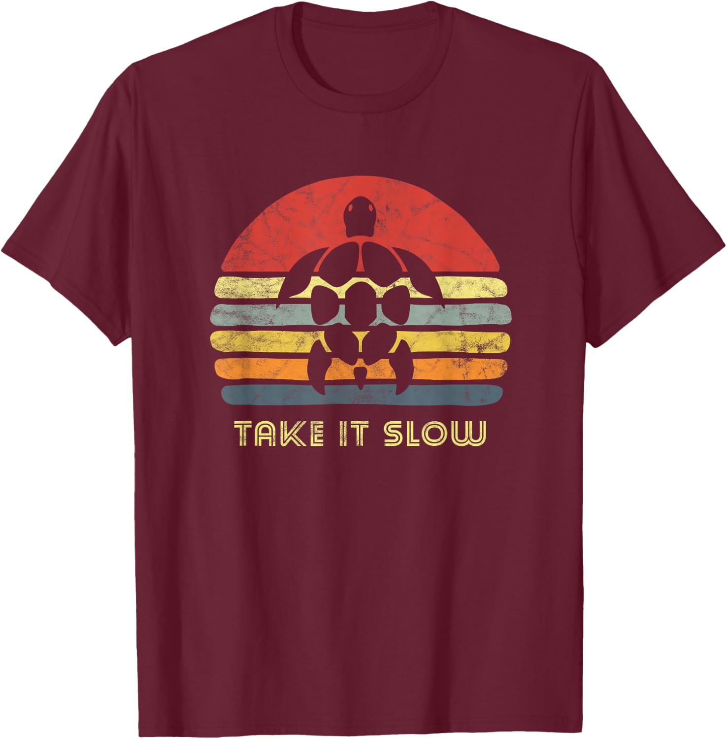 Take It Slow Turtle Retro Sunset Design Women Kids T-Shirt - T-Shirt | Maroon