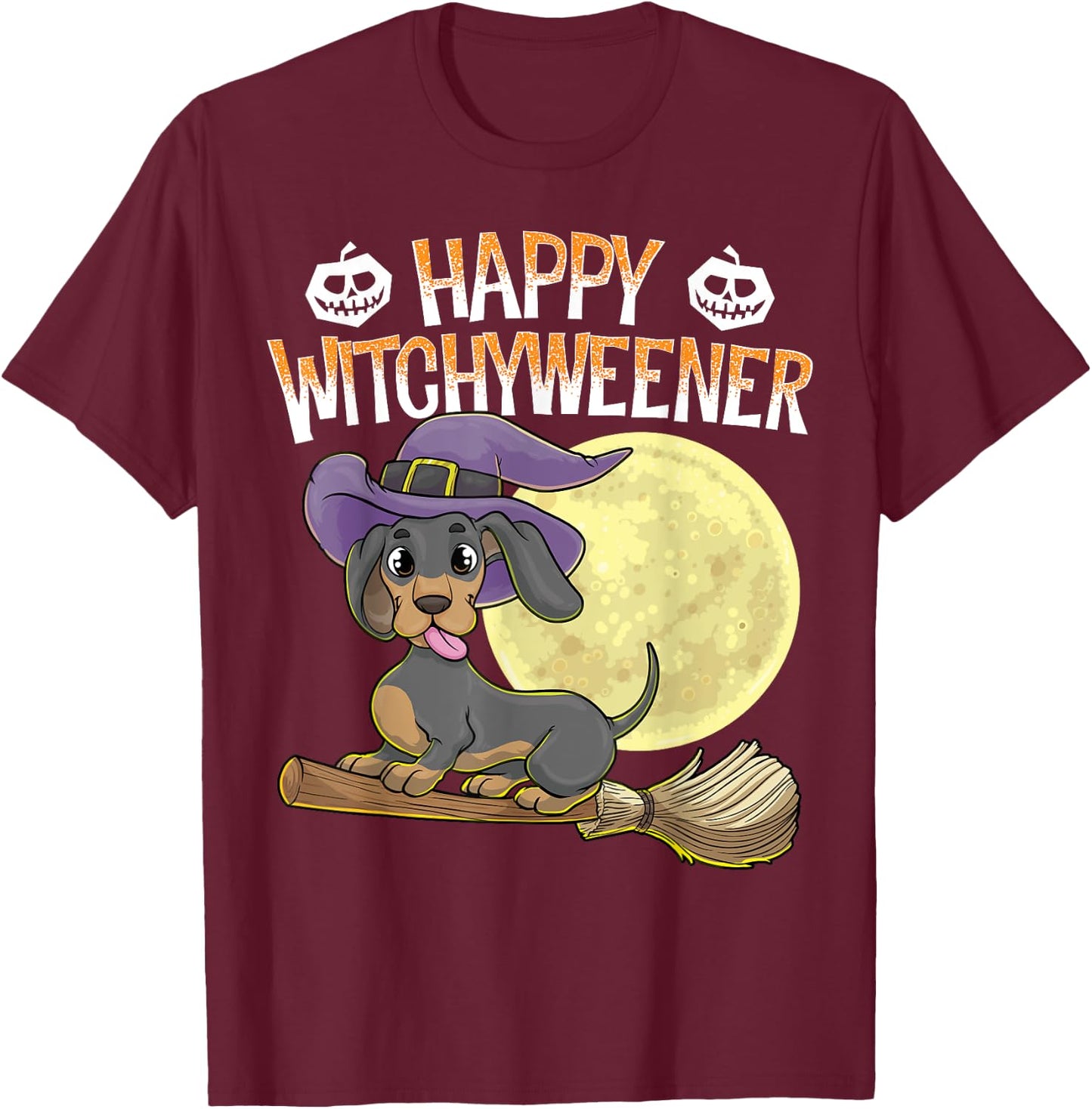 Happy Witchyweener Halloween Dachshund Witch Wiener Dog Men Women Kids T-Shirt - T-Shirt | Maroon