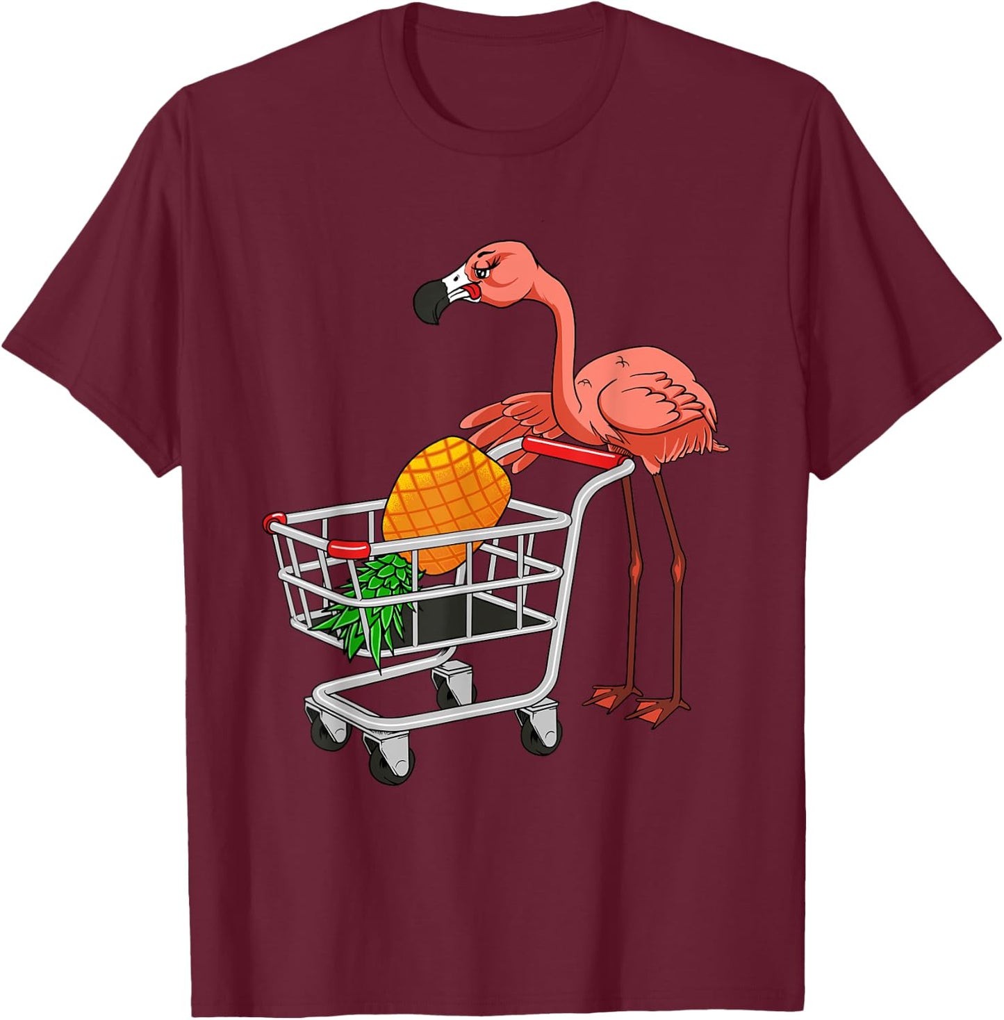 Swinging Flamingo With Shopping Cart And Swinger Pineapple T-Shirt - T-Shirt | Maroon
