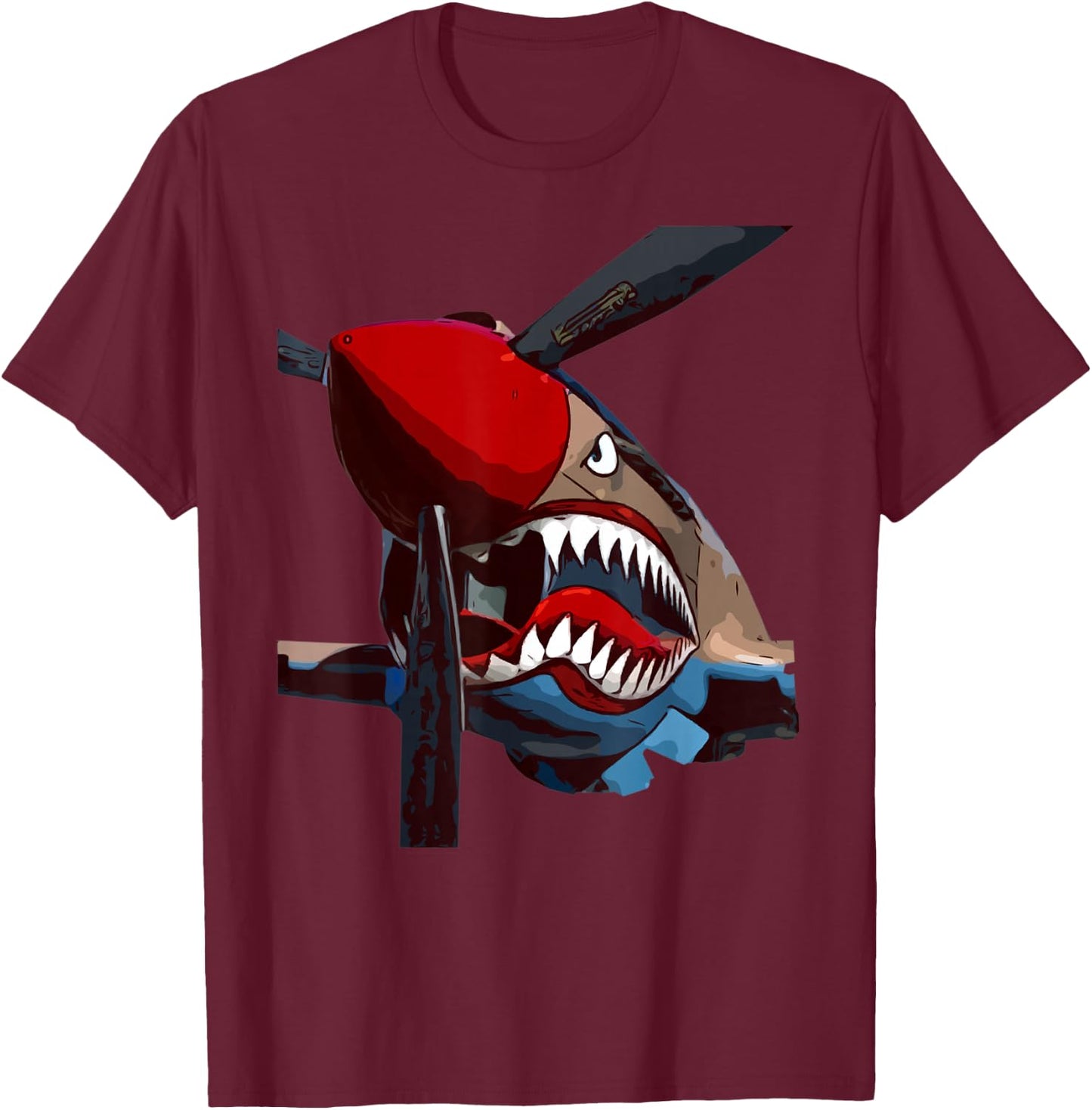 P-40 Warhawk Fighter Aircraft WW2 Airplane Military T-Shirt - T-Shirt | Maroon