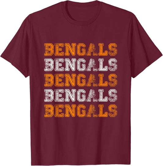 Vintage, Retro, Novelty, Bengals T-Shirt - T-Shirt | Maroon