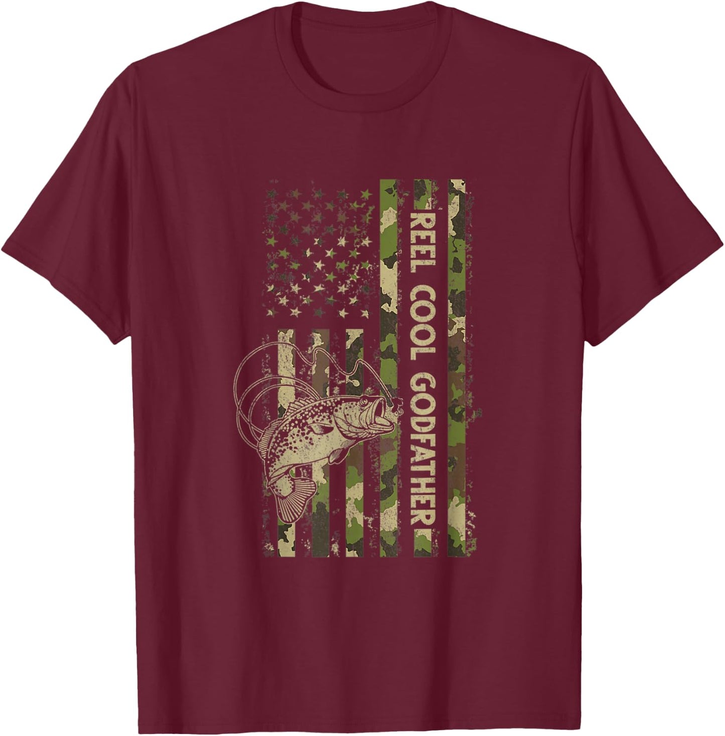 Reel Cool Godfather Matching Family Funny American Flag Women Men T-Shirt - T-Shirt | Maroon