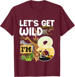 8 Year Old Zoo Birthday Safari Jungle Animal 8th B-day T-Shirt - T-Shirt | Maroon