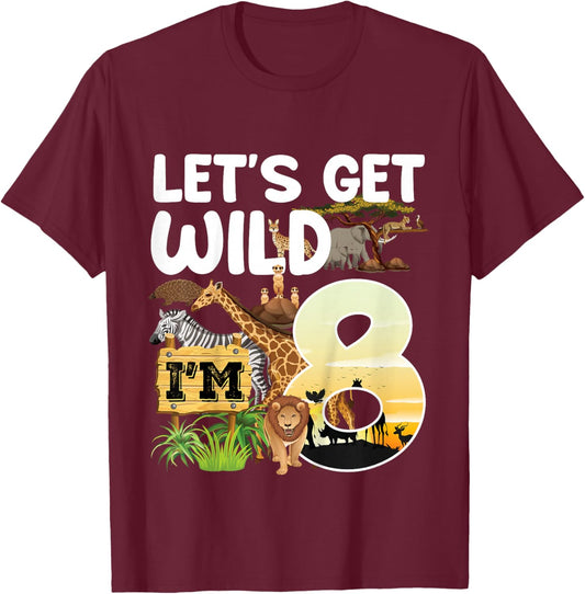 8 Year Old Zoo Birthday Safari Jungle Animal 8th B-day T-Shirt - T-Shirt | Maroon