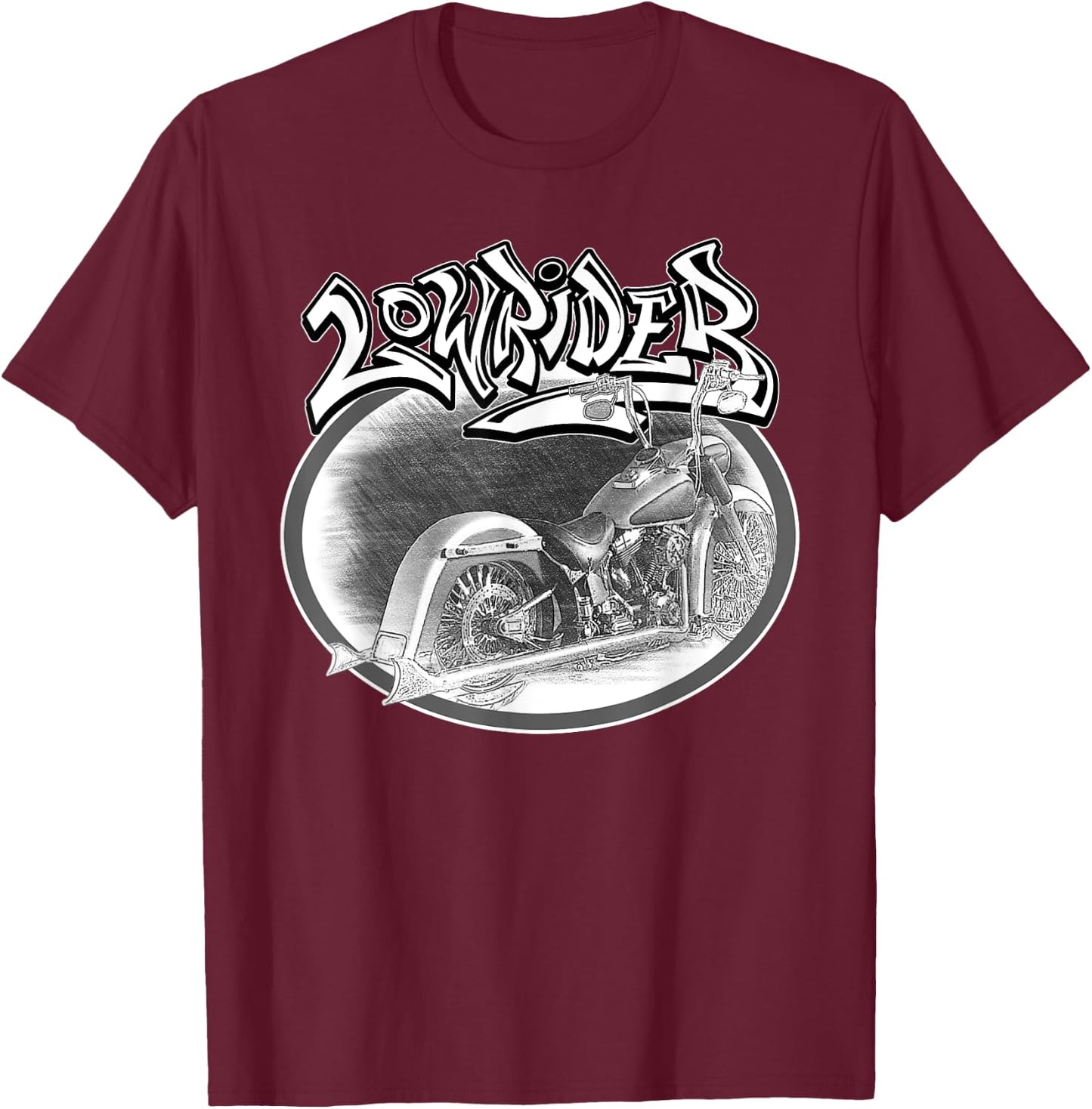 Chicano Biker. Latino Vicla Cholo Motorcycles, Lowrider T-Shirt - T-Shirt | Maroon