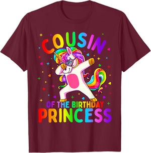 Cousin of the Birthday Princess Girl Dabbing Unicorn T-Shirt - T-Shirt | Maroon