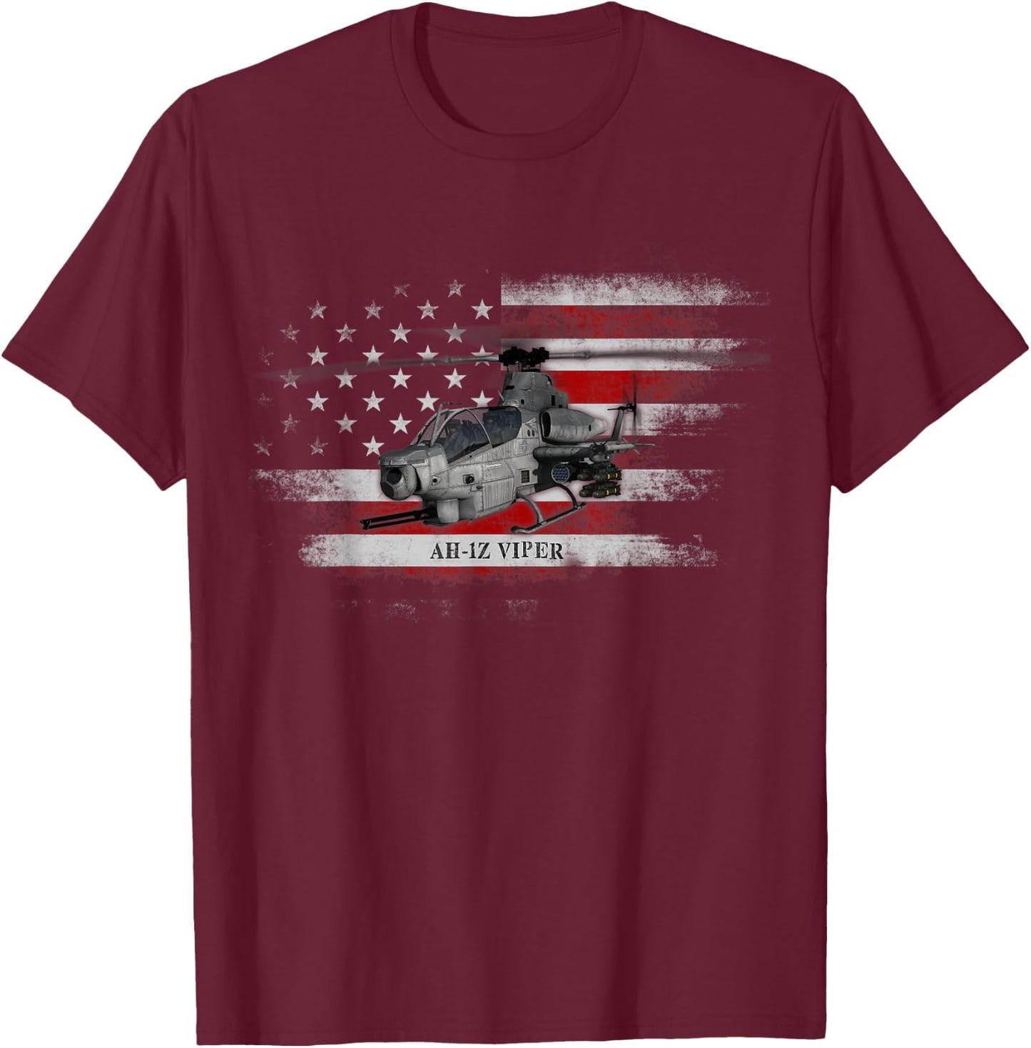 AH-1Z Viper Helicopter USA Flag Helicopter Pilot Gifts T-Shirt - T-Shirt | Maroon