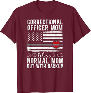Correctional Officer Mom Mother Heart American Flag T-Shirt - T-Shirt | Maroon